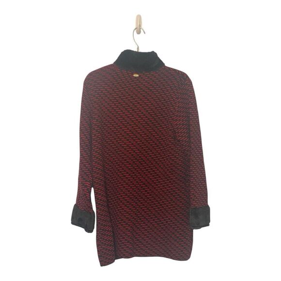 BLACK RIVET WOMENS LONG KNIT BLACK RED ZIP UP SWEATER AUTUMN COAT FAUX FUR~M - Picture 2 of 9